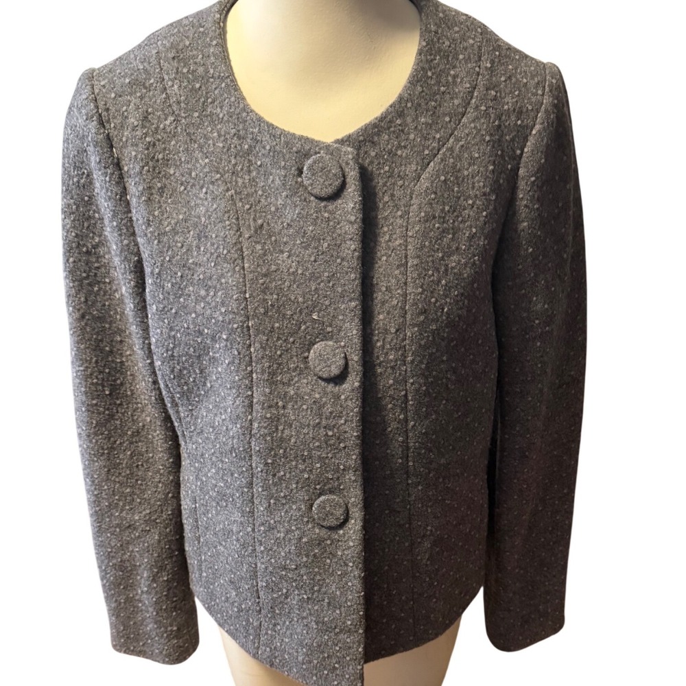 Pendleton Women's Wool Blend Blazer Jacket Size M Gray‎ Speckled Button Front